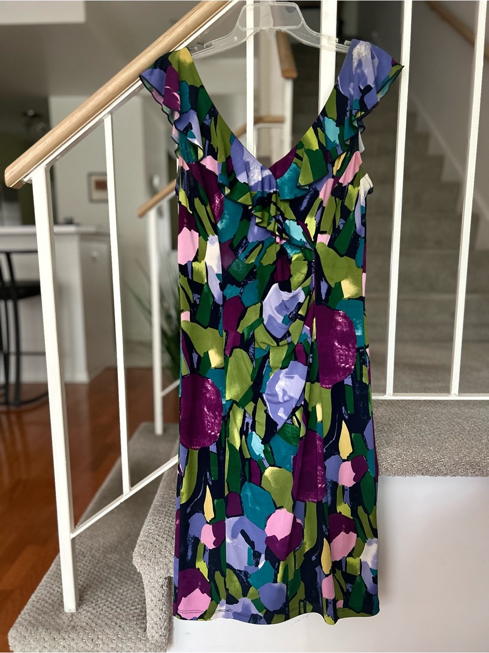 Dressbarn Multicolor Abstract Floral Dress in Green & Purple